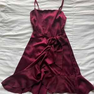 Princess Polly Burgundy Satin Mini Slip Dress with Waist Tie
